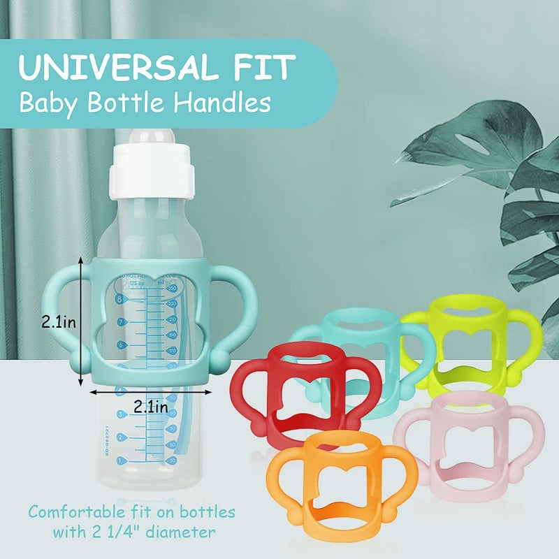 Aolso Silicone Baby Bottle Handles, 3PCS Bottle Handles, Baby Bottle Handles has Easy Grip Handles, Bottle Handles for 2.25" Diameter Baby Bottles and Straw Bottles(Pink/Orange/Blue) - Image 2